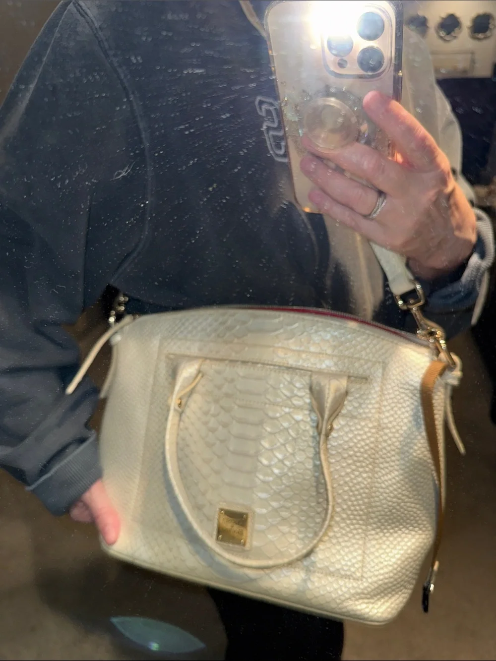 Dooney & Bourke Cream Textured Satchel with Removable Strap